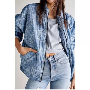 FREE PEOPLE Dolman Lotus Jacket Denim Chambray Quilted Bomber Jacket